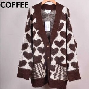 ShopEvelynne Brown and White Heart Cardigan